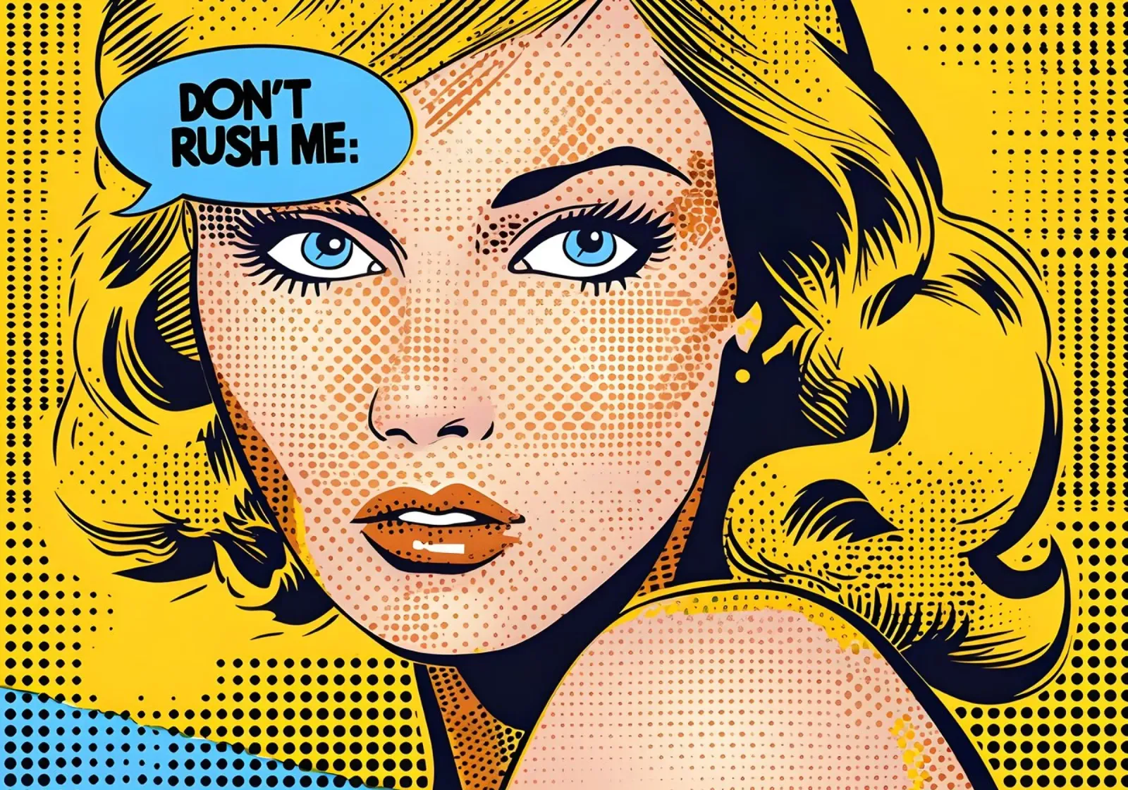 Lichtenstein Pop: "Jaag me niet op" Comic Art, Geel & Blauw canvas van NorwesClub