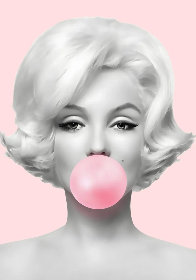 Marilyn Pop: Bubblegum Chic, Iconisch Portret & Retro Glamour canvas van NorwesClub