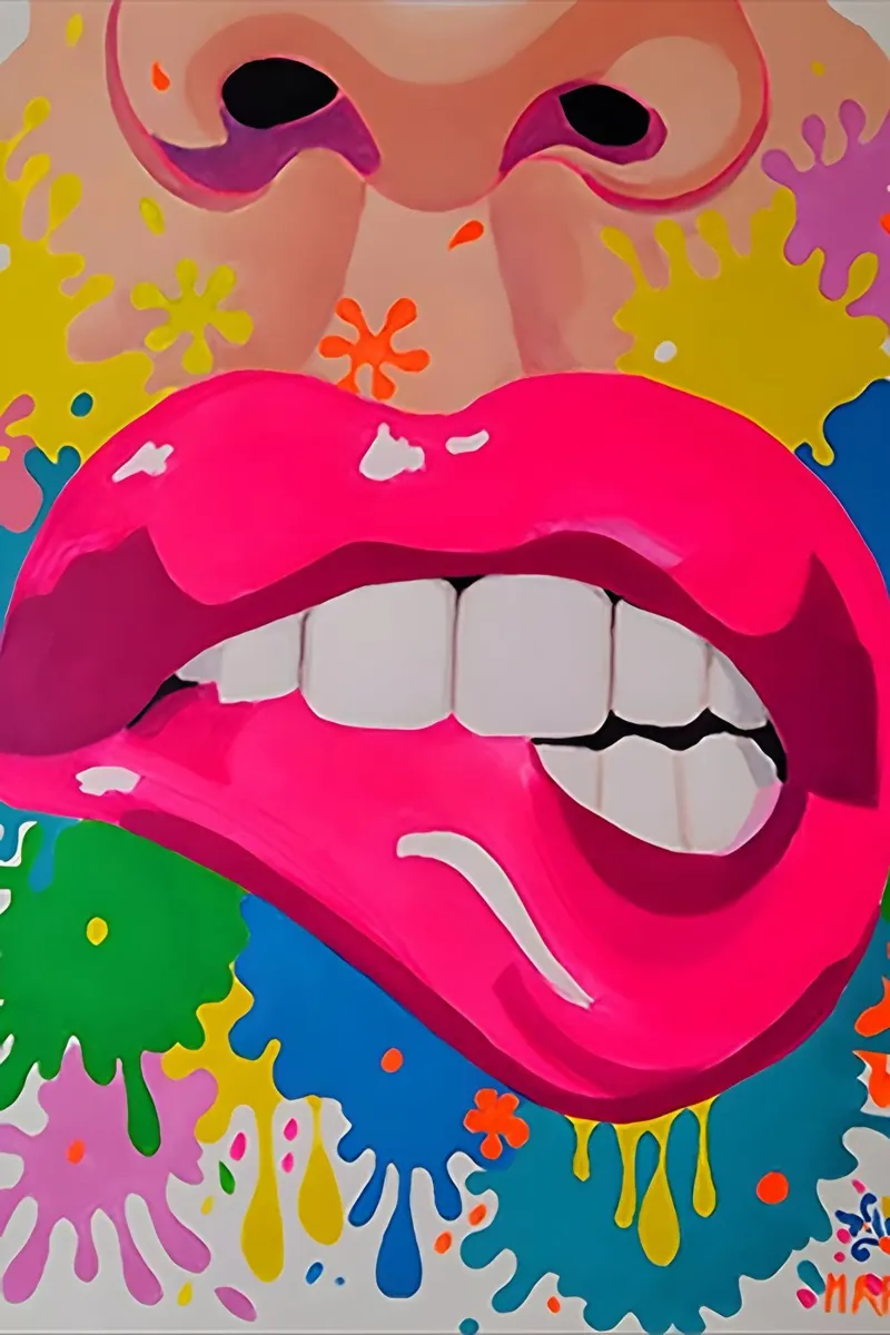 Sassy Pop Lips: Levendige abstracte, hippe mond kunstdruk hahnemühle van NorwesClub