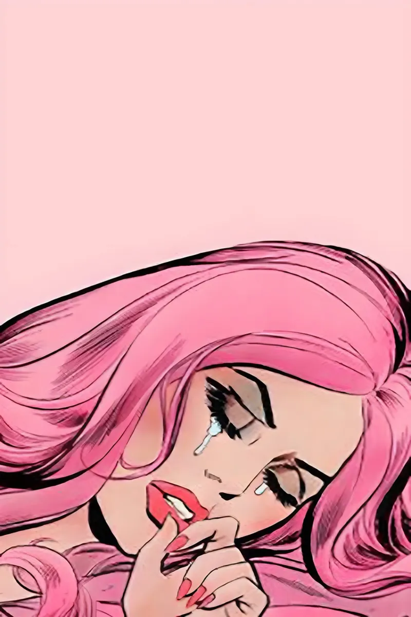 Chagrin Pop Art : Cheveux roses en pleurs, bande dessinée émotionnelle plexiglas de NorwesClub