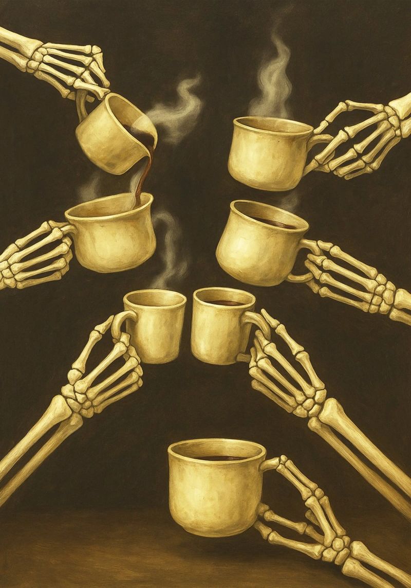 Scheletro con caffè in mano poster da Rawghenee