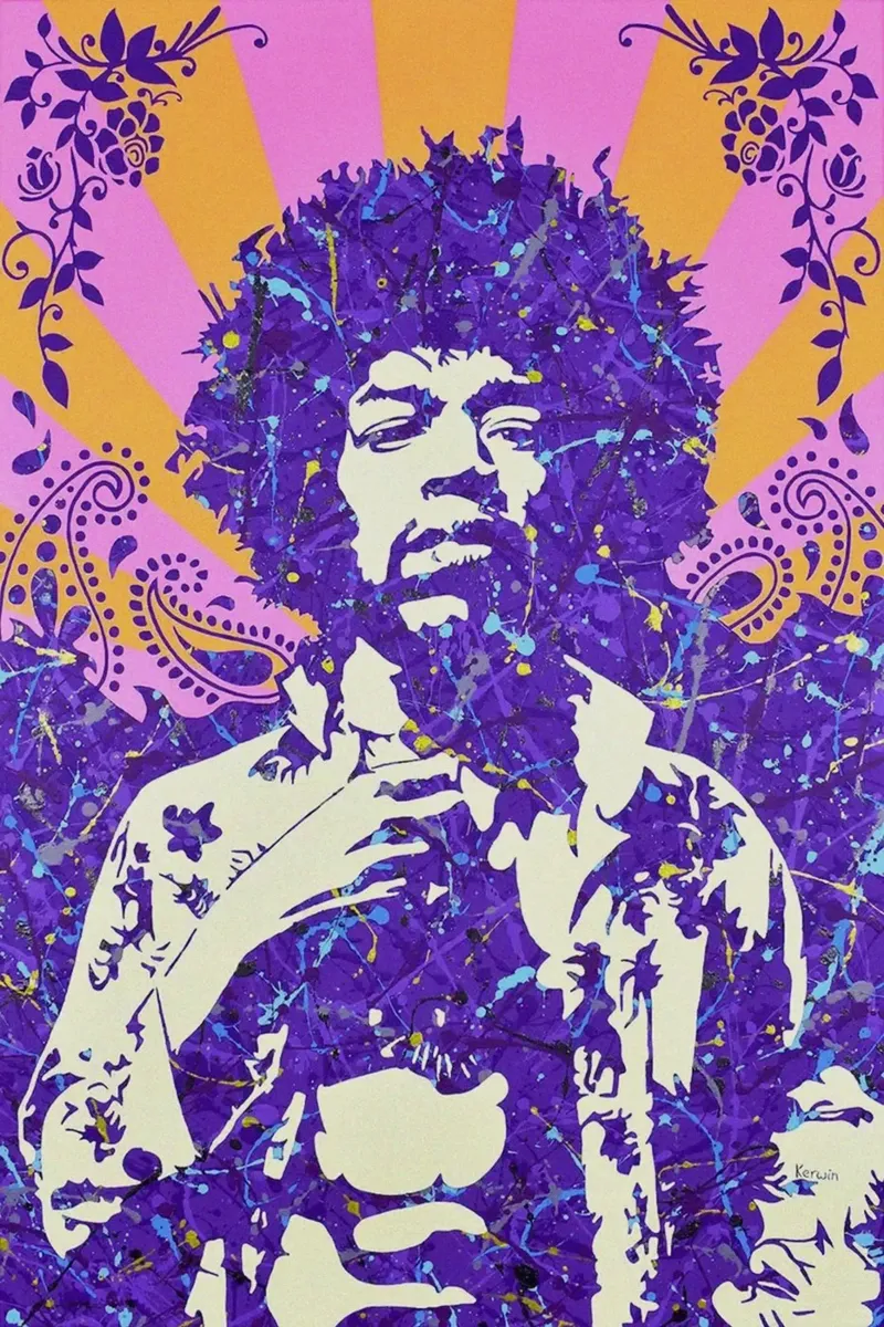 Leggenda rock di Purple Haze poster con telaio in alluminio da hopilj