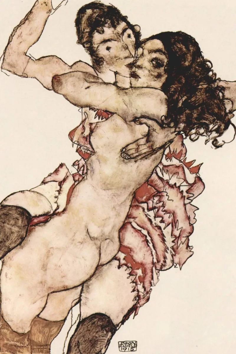 Egon Schiele - Coppia di donne che si abbracciano (1915) pellicola backlit da Wirla