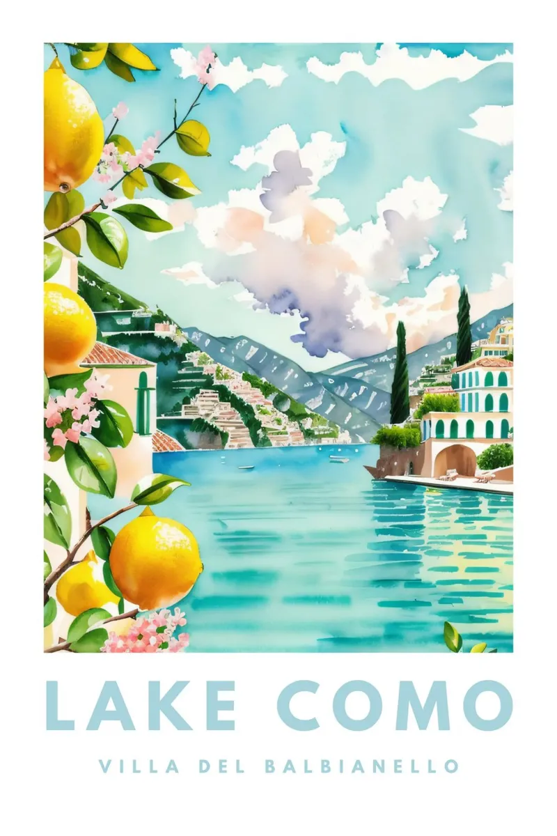 Italien Druck, Zitrone Poster, Comer See Illustration Poster mit Holzrahmen von Bella Studio