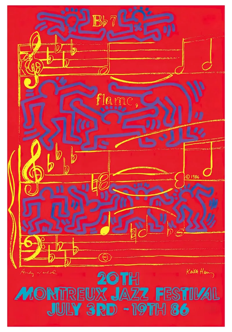 Haring Warhol Montreux Jazz 1986 Pop Art Fusion Poster pellicola backlit da NorwesClub