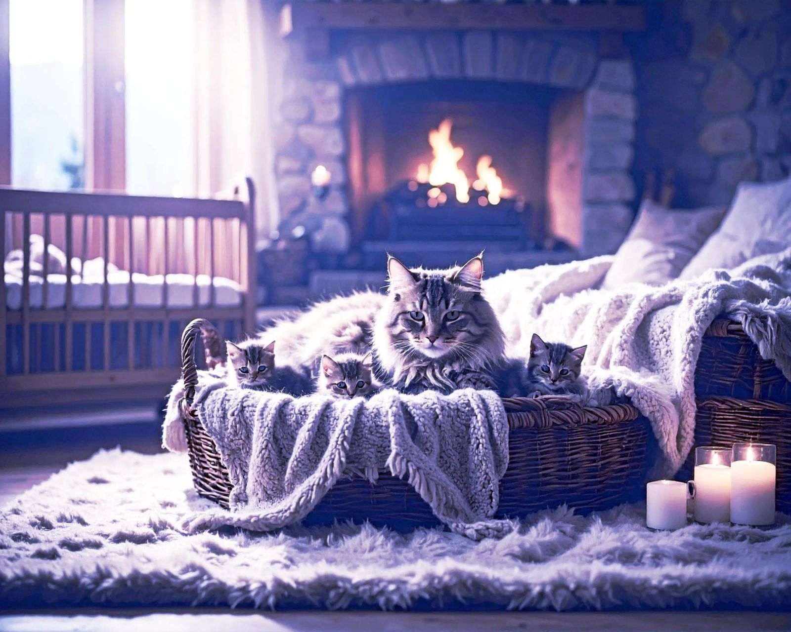 CHATTE ET TROIS CHATONS. Mauve pellicola backlit da Thierry vobmann photography