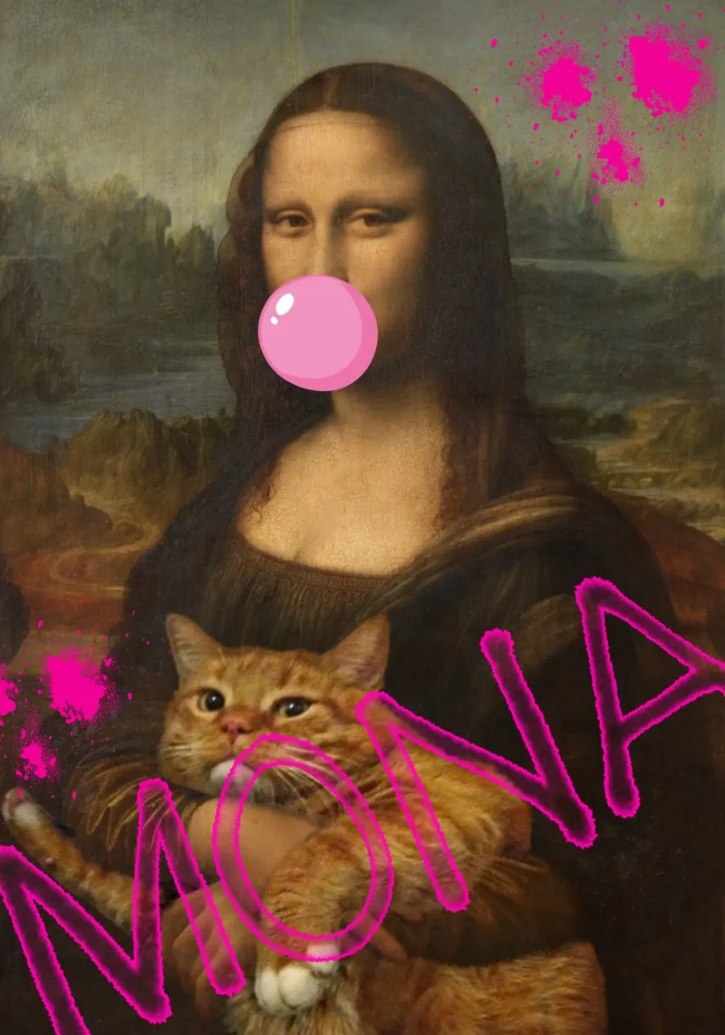 "Mona & Bubble" - Da Vinci Remix, Pop Art, Amante dei gatti, Playfu pellicola backlit da NorwesClub