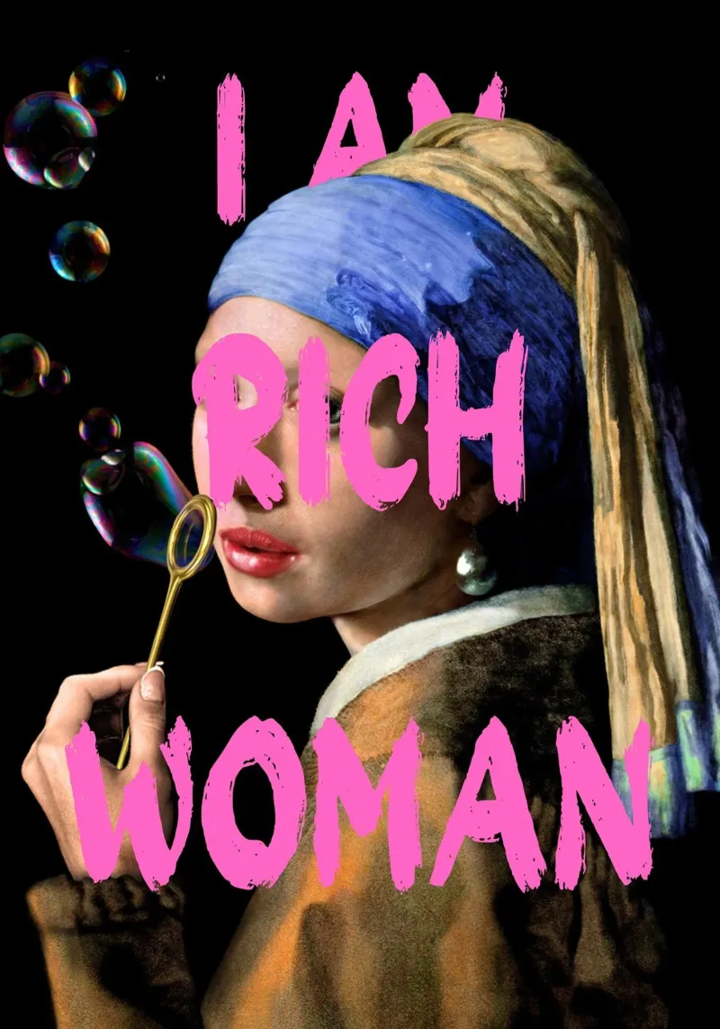 "Donna ricca con perla" - Vermeer Remix, Pop Art, Lusso, Pi alluminio dibond da NorwesClub