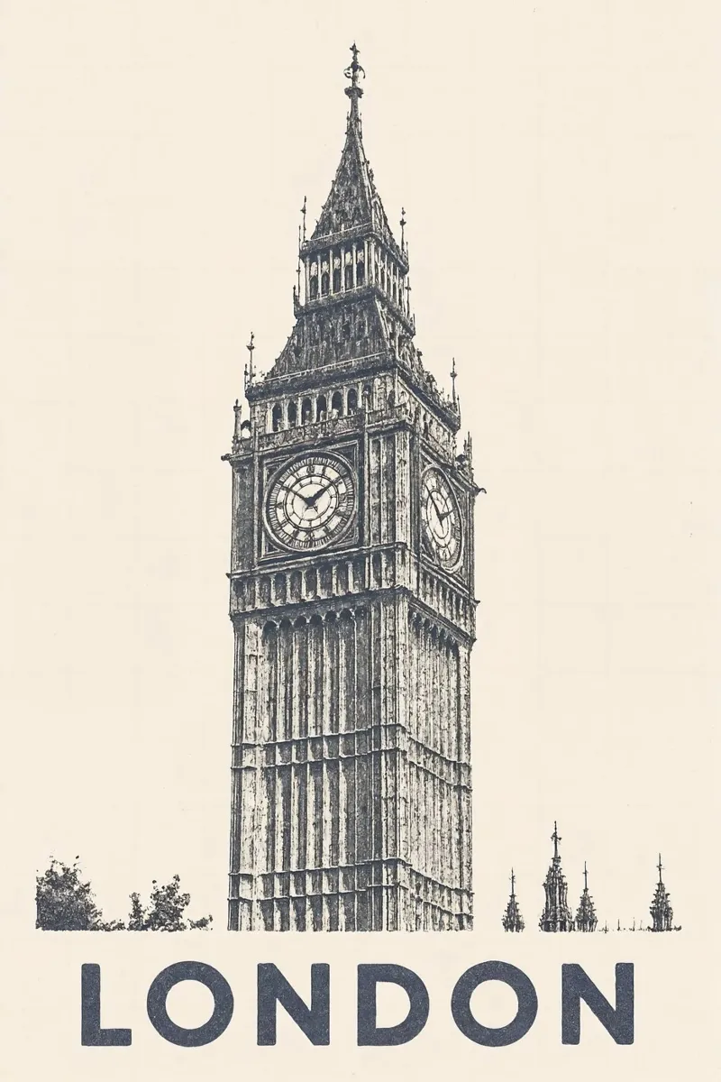 London – Big Ben Print - Linocut Series pellicola backlit da Studio Mooodz