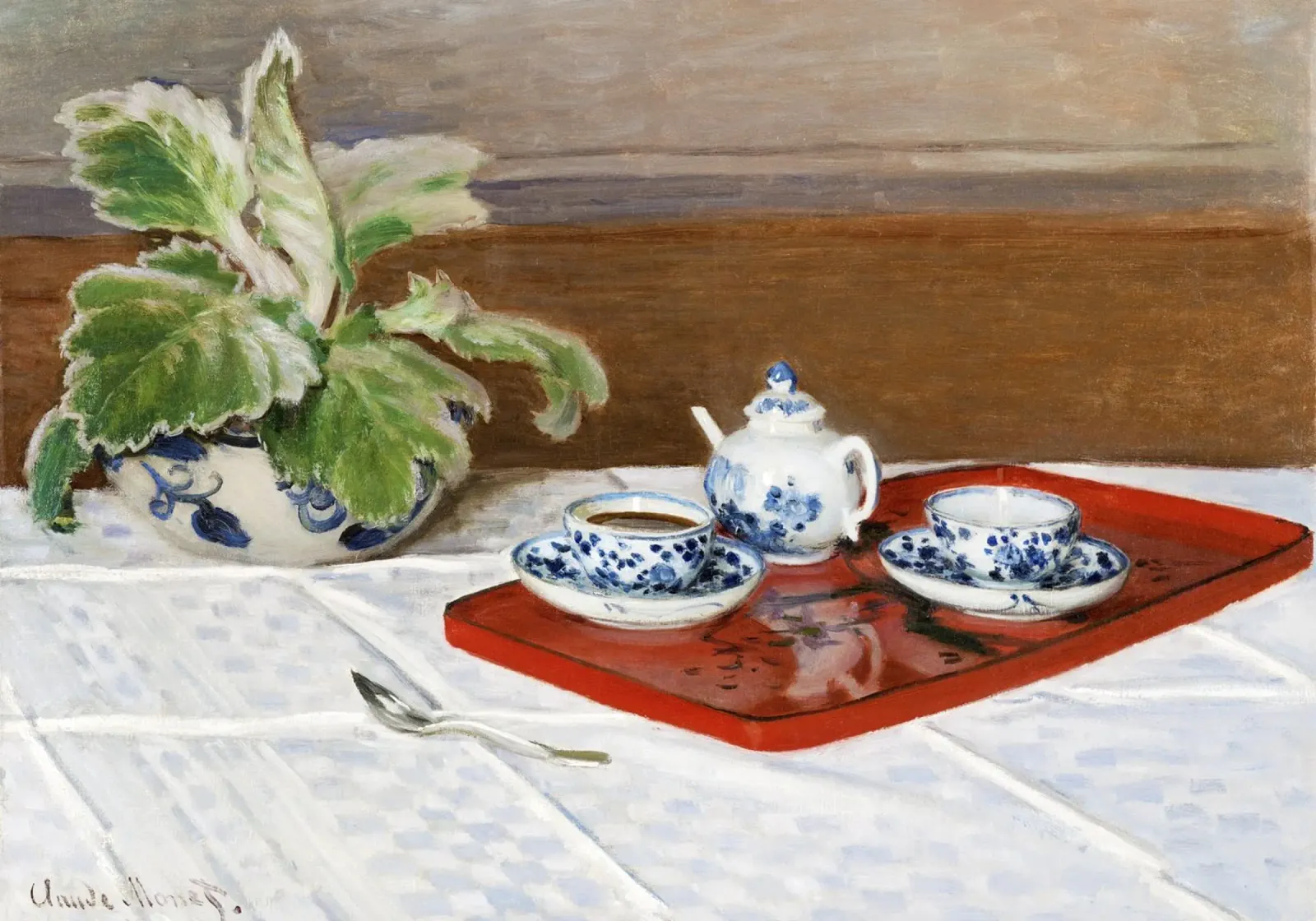 Natura morta di Claude Monet, Servizio da tè (1872) poster con telaio in plastica da Monet Art Prints