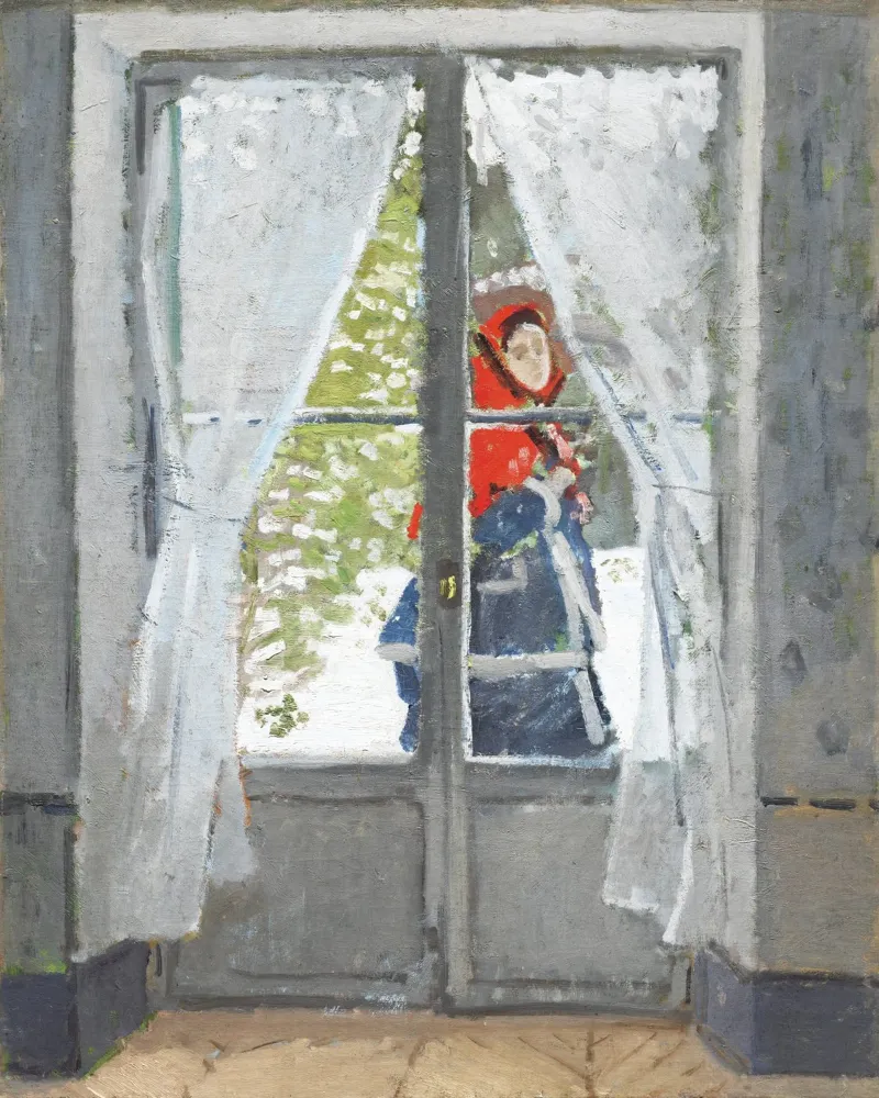 Claude Monet - Le mouchoir rouge (vers 1868-1873) Estampe d'art poster avec cadre en bois de Monet Art Prints