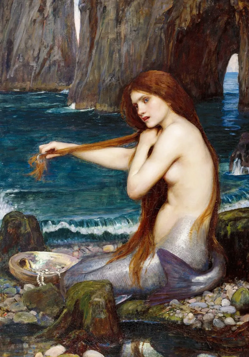 John William Waterhouse - Eine Meerjungfrau (1900) Poster mit Holzrahmen von Venus Art