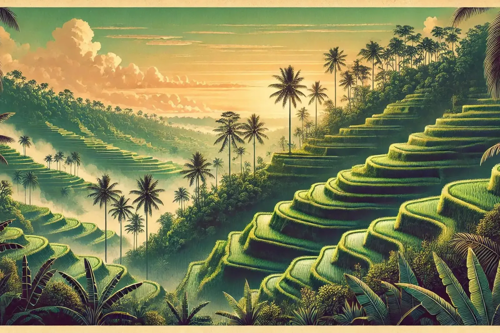Vintage Indonesia, Bali Rice Terraces Poster poster da Chromatic Fusion Studio