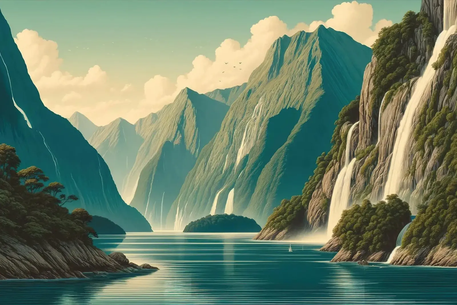Vintage New Zealand, Fiordland Poster poster by Chromatic Fusion Studio