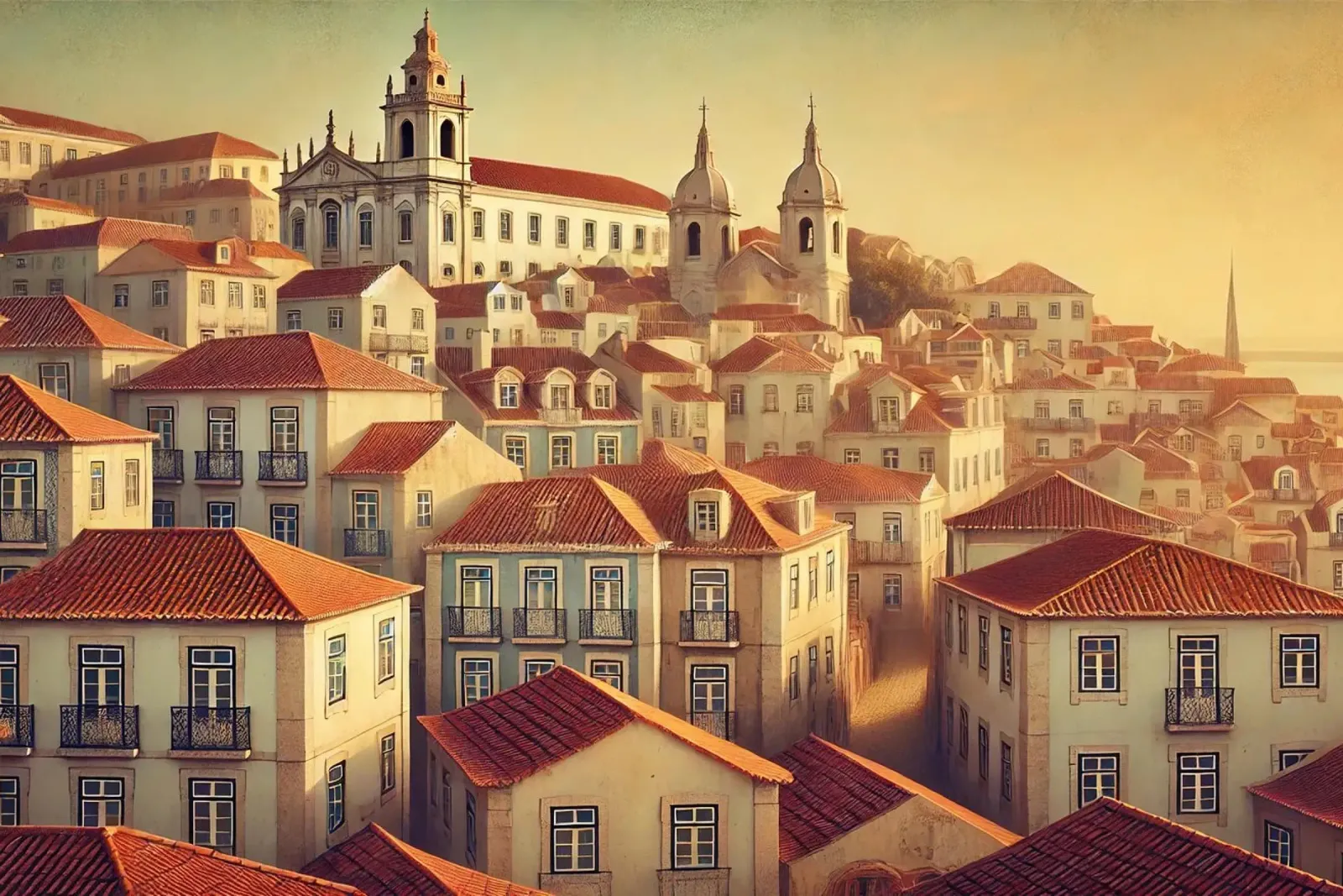 Poster d'epoca Portogallo, Lisbona Alfama Rooftops poster da Chromatic Fusion Studio