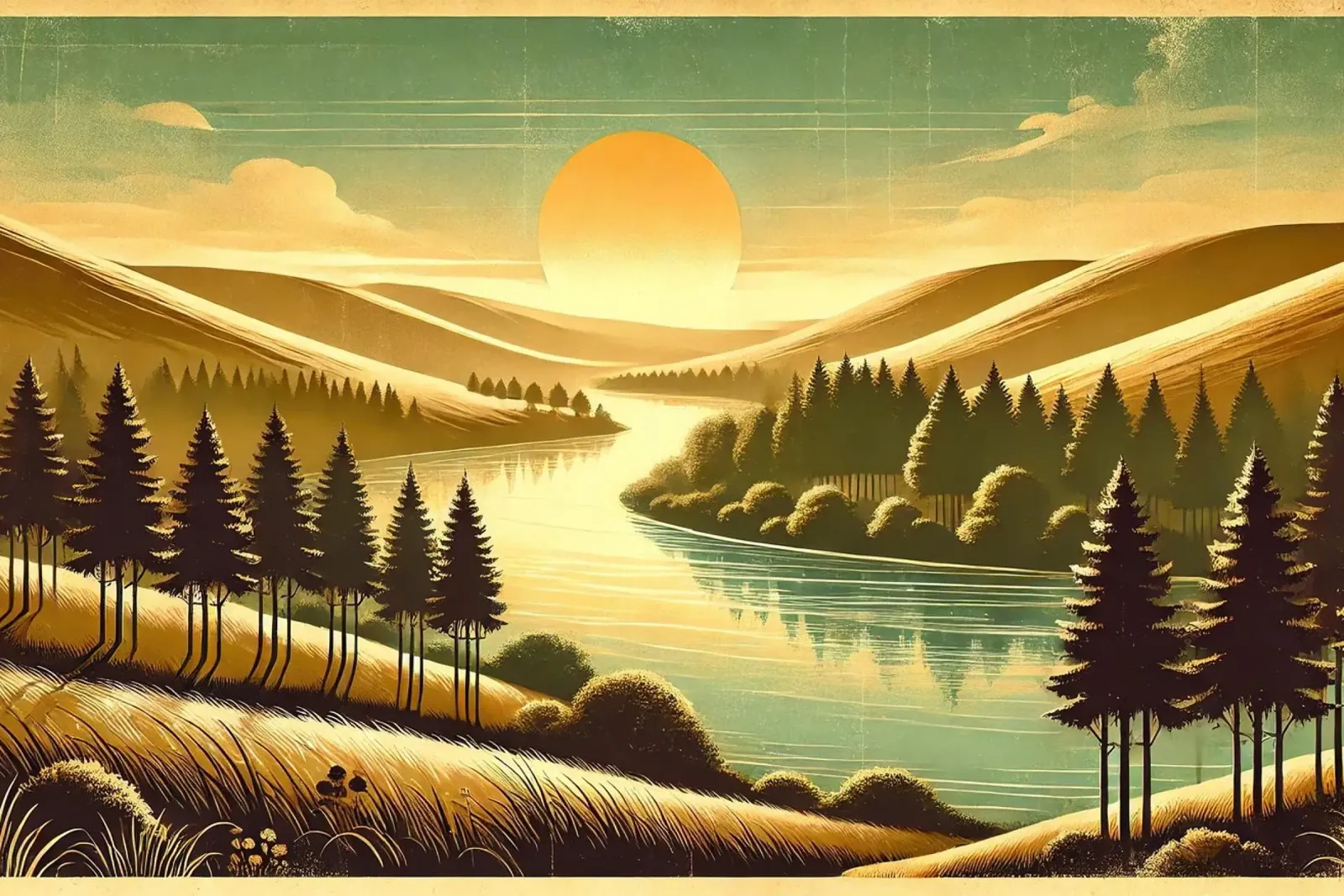 Poster d'epoca con luce mattutina del fiume pellicola backlit da Chromatic Fusion Studio