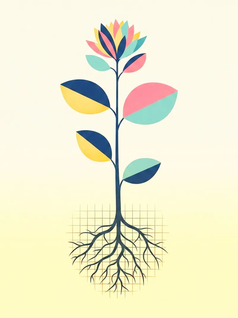 Floral bauhaus #038: Growth & Roots canvas met Baklijst van Zen Design