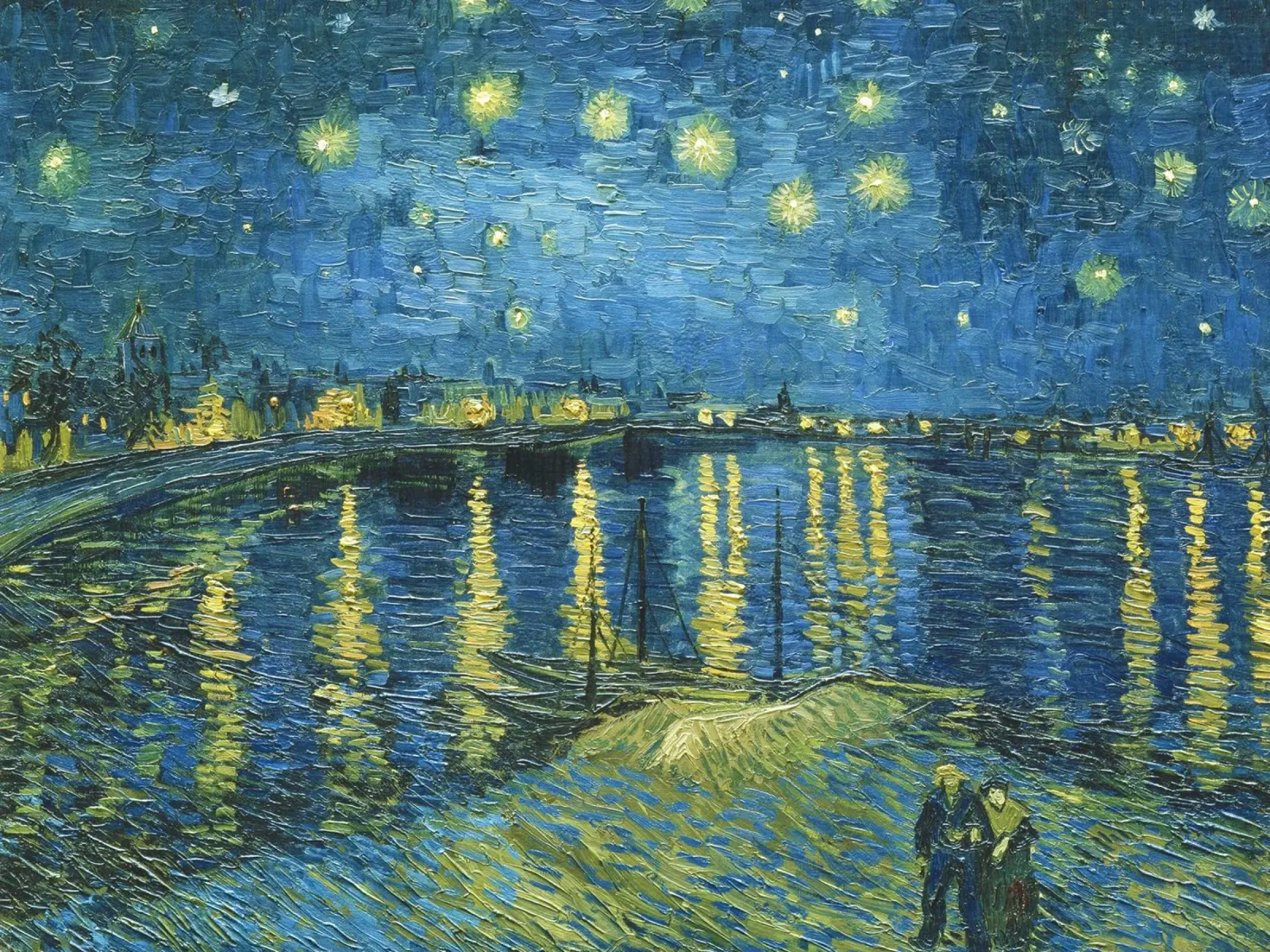 Vincent van Gogh - Notte stellata sul Rodano (1888) poster con telaio in alluminio da Venus Art