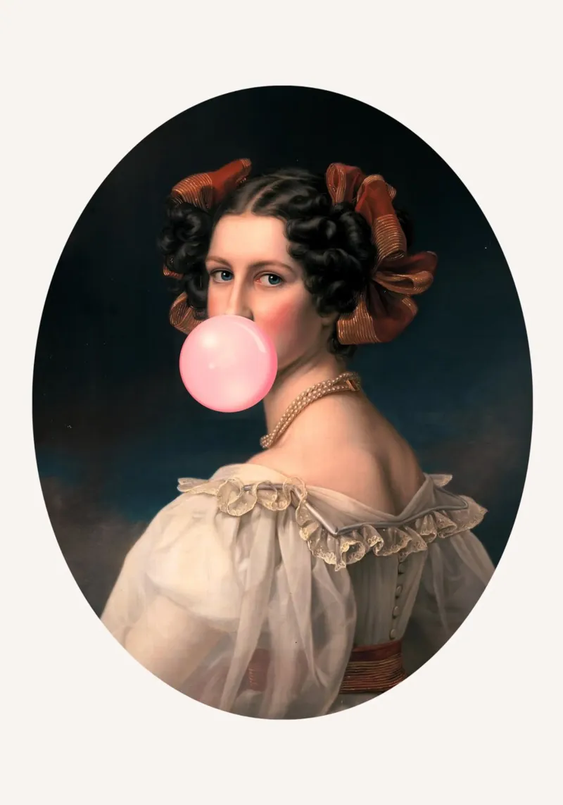 "Bubblegum Elegance" - Remix classico, arte pop, ritratto giocoso. pellicola backlit da NorwesClub