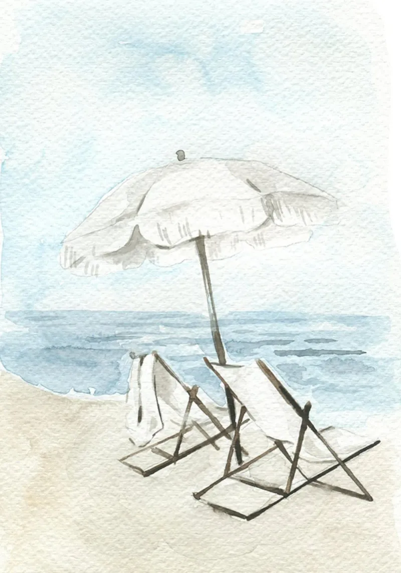Acquerello Coastal Chic - Sedie e ombrellone da spiaggia Serenity pellicola backlit da NorwesClub