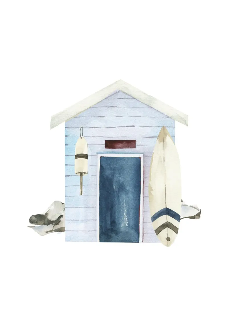 Surfer strandhut - aquarel kustverblijf canvas met Baklijst van NorwesClub