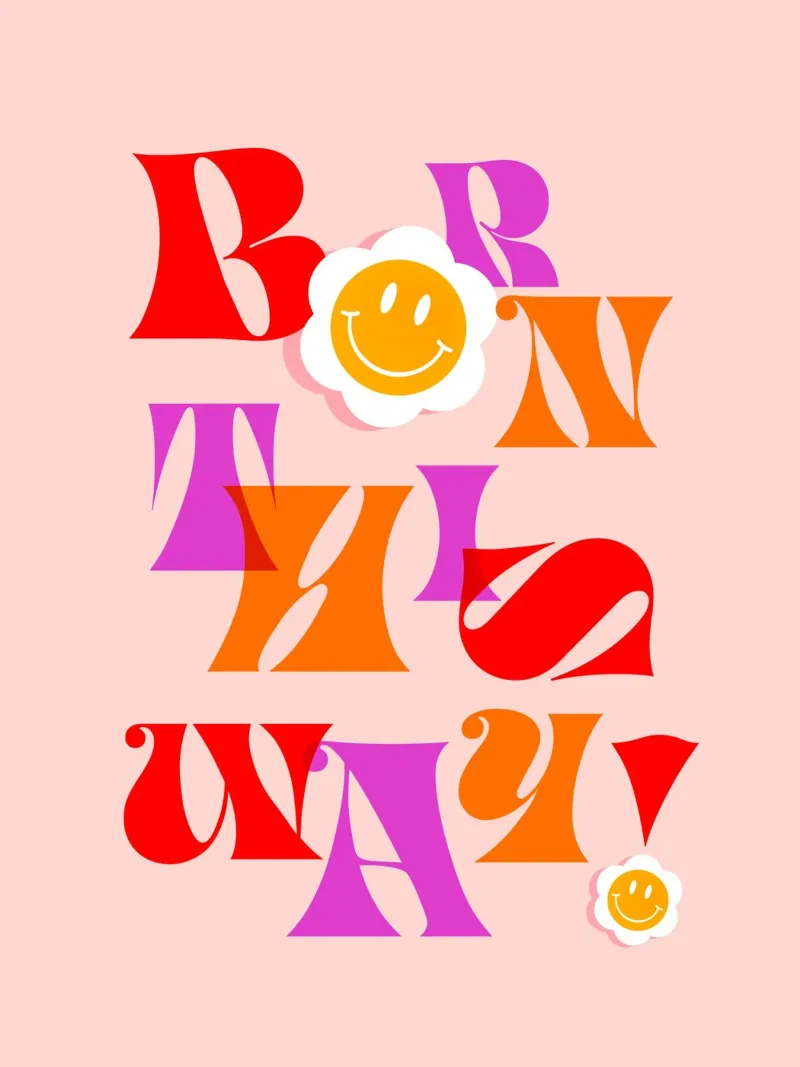BORN THIS WAY • Retro Pride Typography Art in Pink and Red canvas by Dominique Vari Words