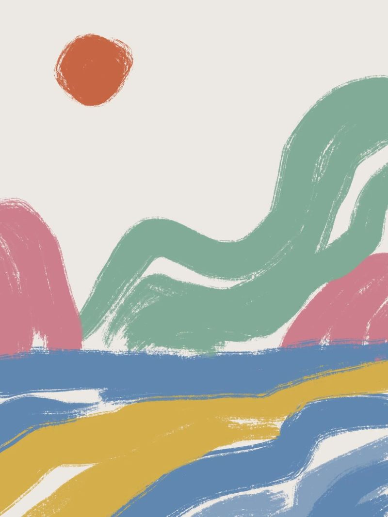 Bunte Pinselstriche Berge Leinwand von Little Dean