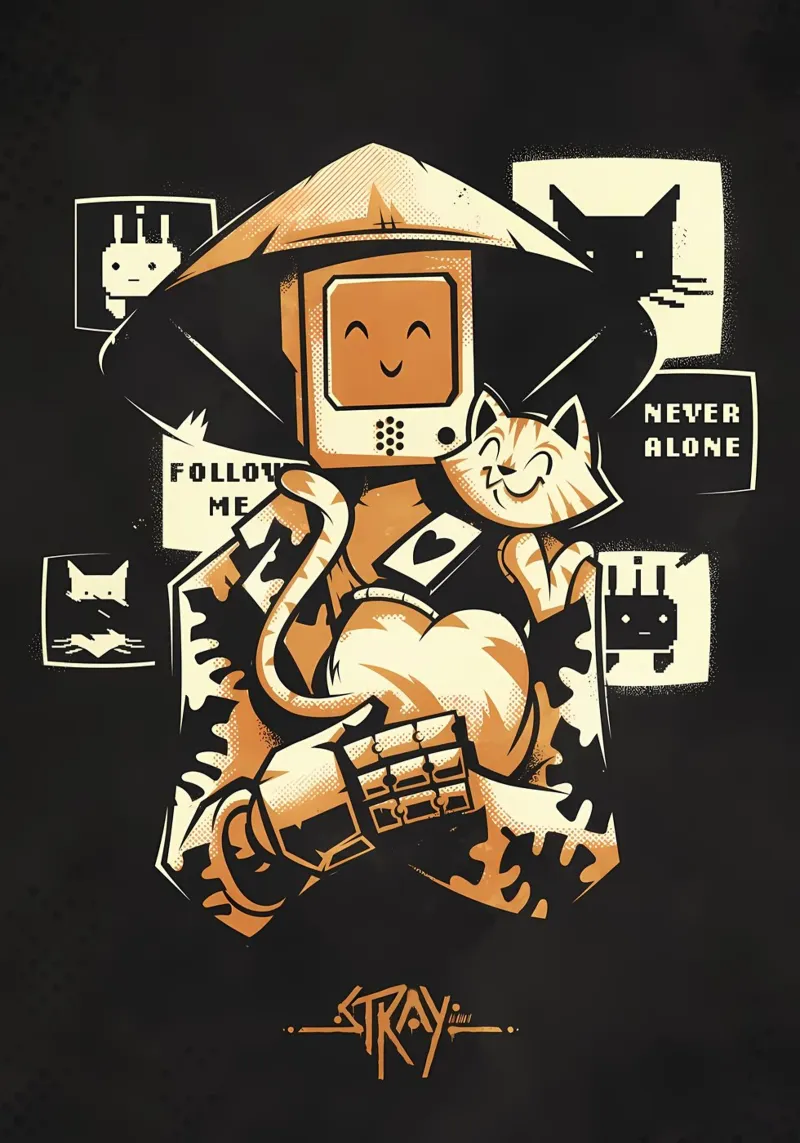robot incappucciato figura gatto poster cuore testo schermi sorriso glov poster con telaio in alluminio da Ashish Kashyap