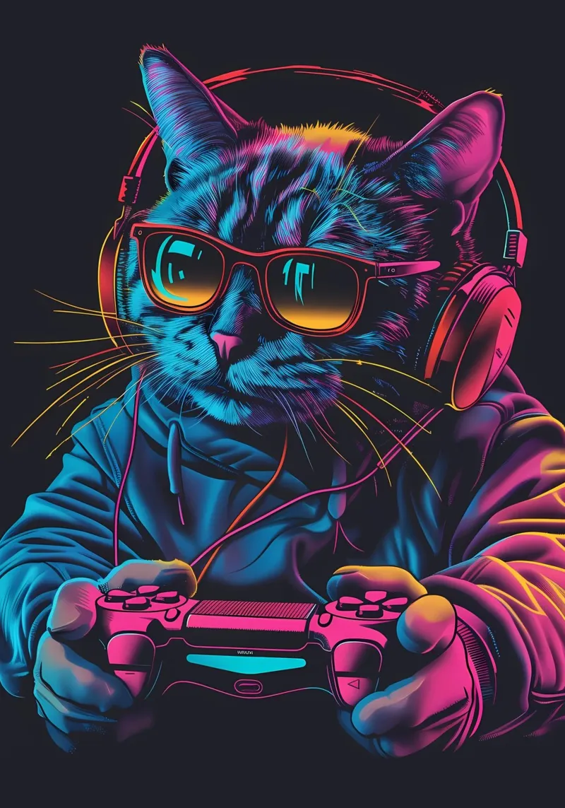 gatto cuffie occhiali da sole felpa gioco-controller video-g carta hahnemühle da Ashish Kashyap