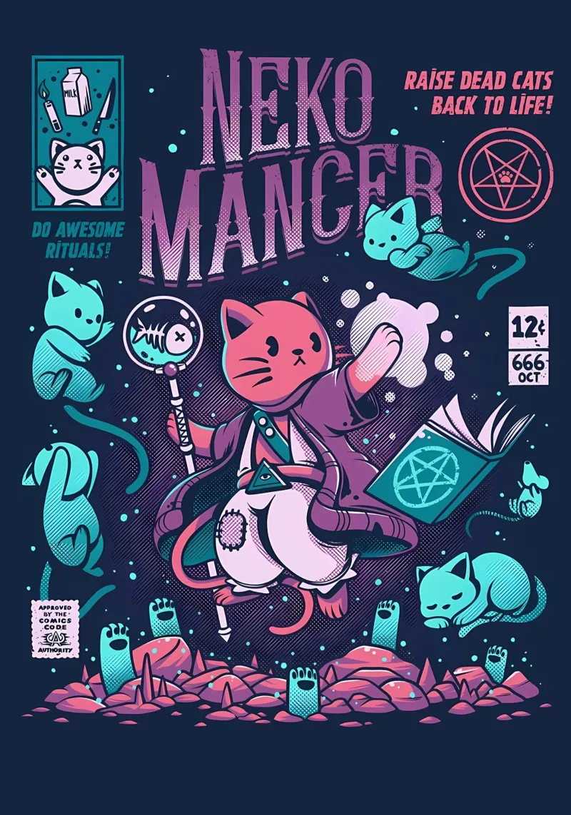 gatto bacchetta magica libro pesce mantello rituale pozione bastone felino sp poster con telaio in plastica da Ashish Kashyap