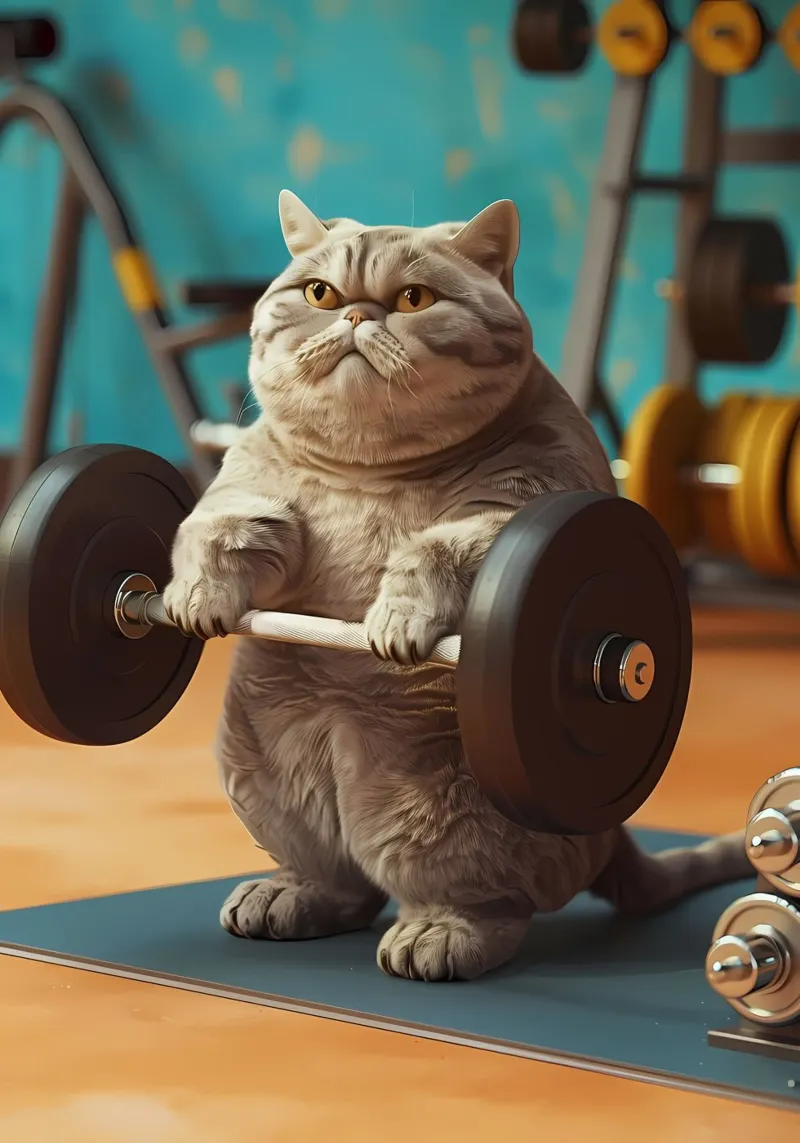 cat gym barbell weights exercise dumbbells fitness workout e canvas with Floater frame by Ashish Kashyap