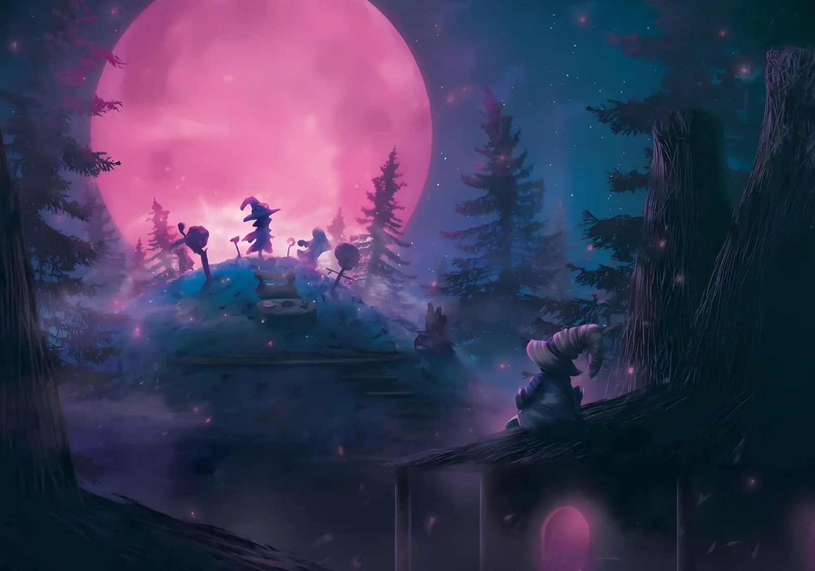 foresta luna strega magia sagome notte alberi luna piena gl pellicola backlit da Ashish Kashyap