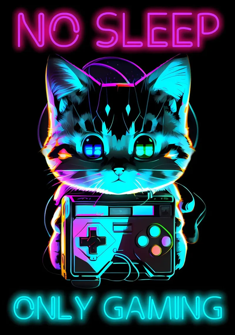 gatto console di gioco controller per videogiochi no sleep gaming neo poster da Demetrius Parker