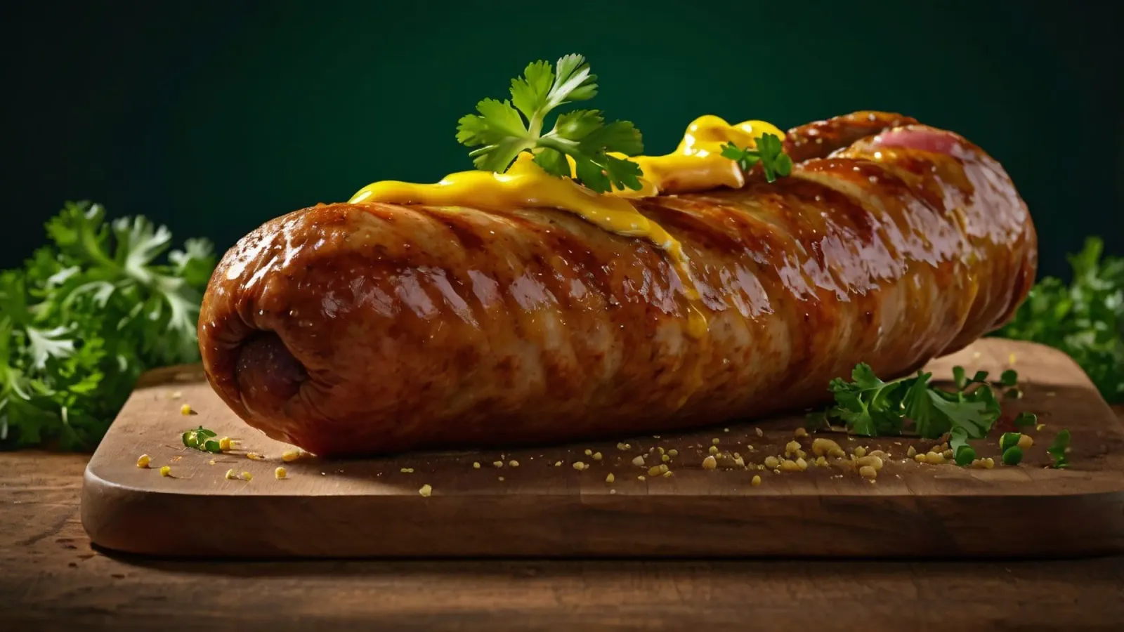 Una salsiccia succulenta condita con senape ed erbe aromatiche carta hahnemühle da DesignDoodle