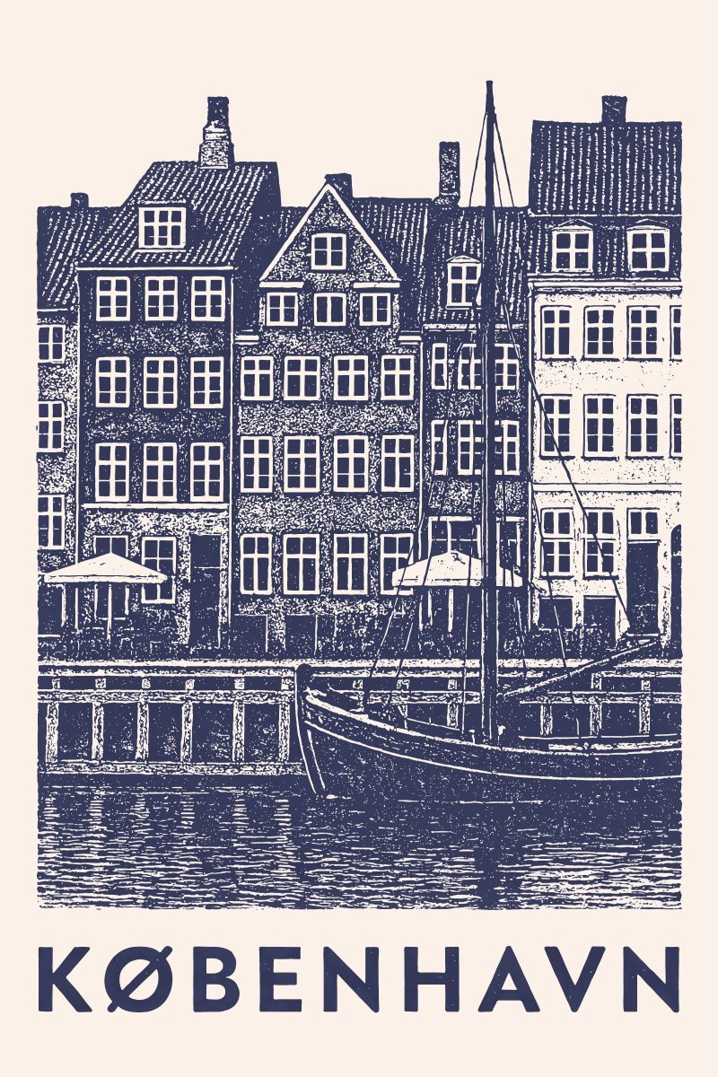Hafenblick Kopenhagen – Linocut Series poster da Studio Mooodz