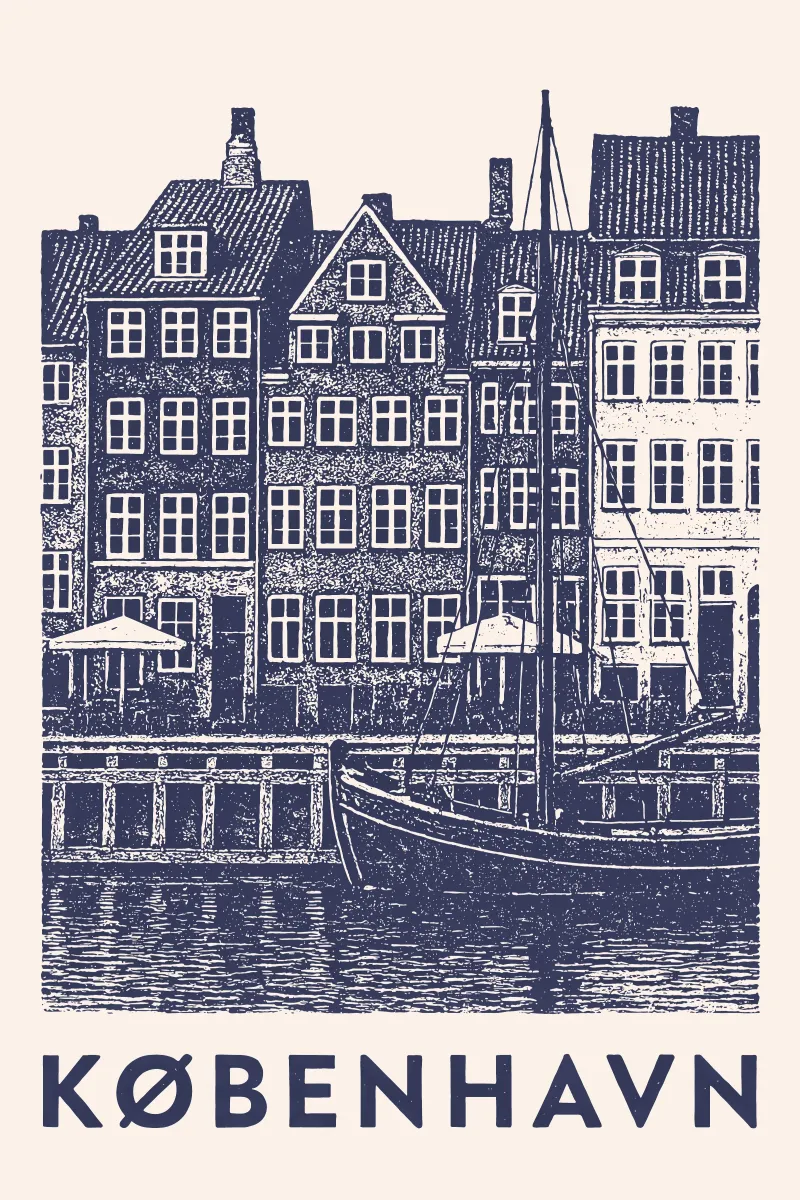 Hafenblick Kopenhagen – Linocut Series tela con Cornice a cassetta da Studio Mooodz