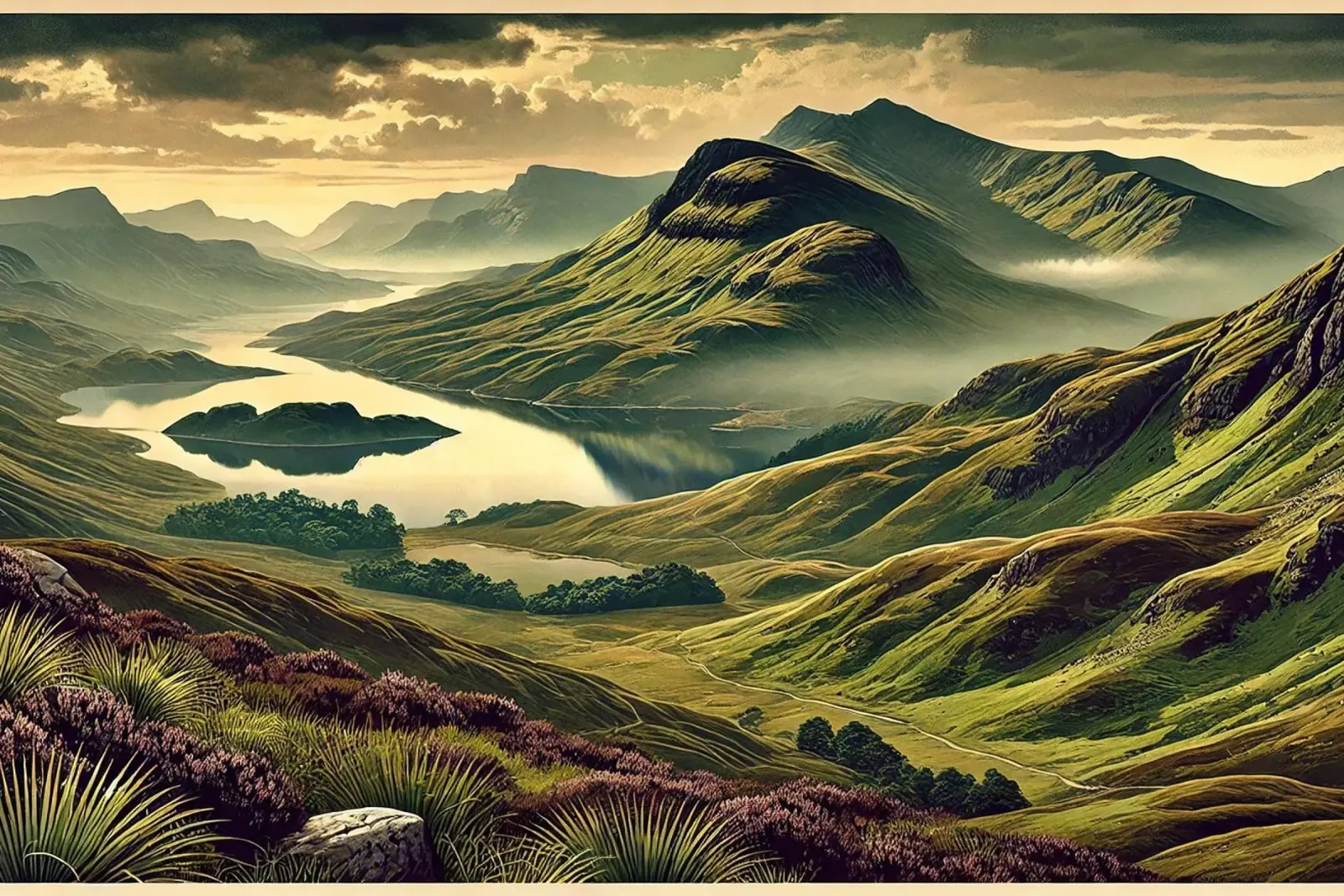 Poster d'epoca Scozia, Highlands e Lochs tela con Cornice a cassetta da Chromatic Fusion Studio