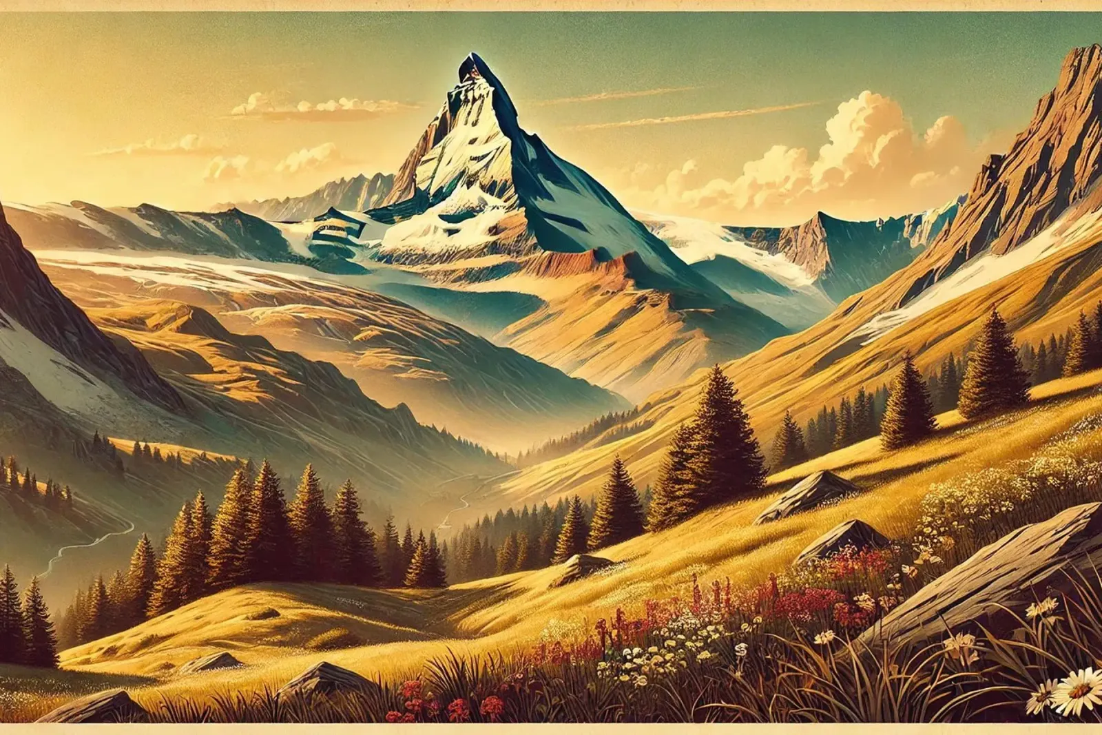 Poster d'epoca Svizzera, Cervino poster con telaio in legno da Chromatic Fusion Studio