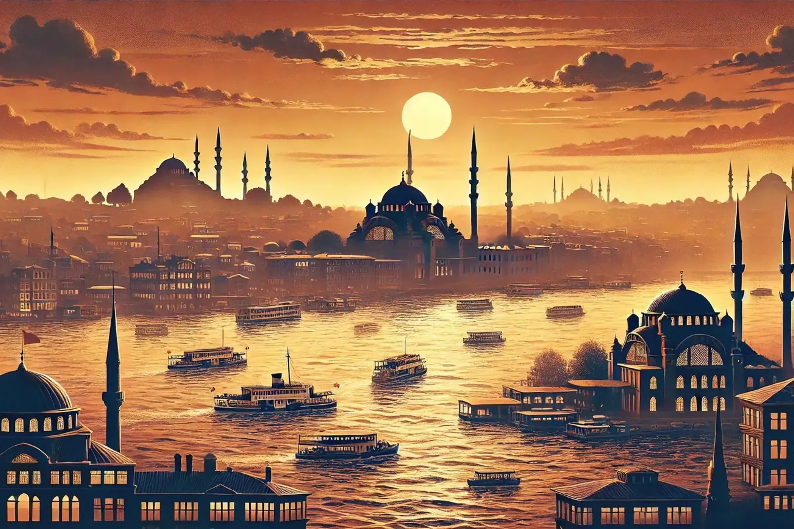 Poster d'epoca Turchia, Istanbul Bosforo pellicola backlit da Chromatic Fusion Studio