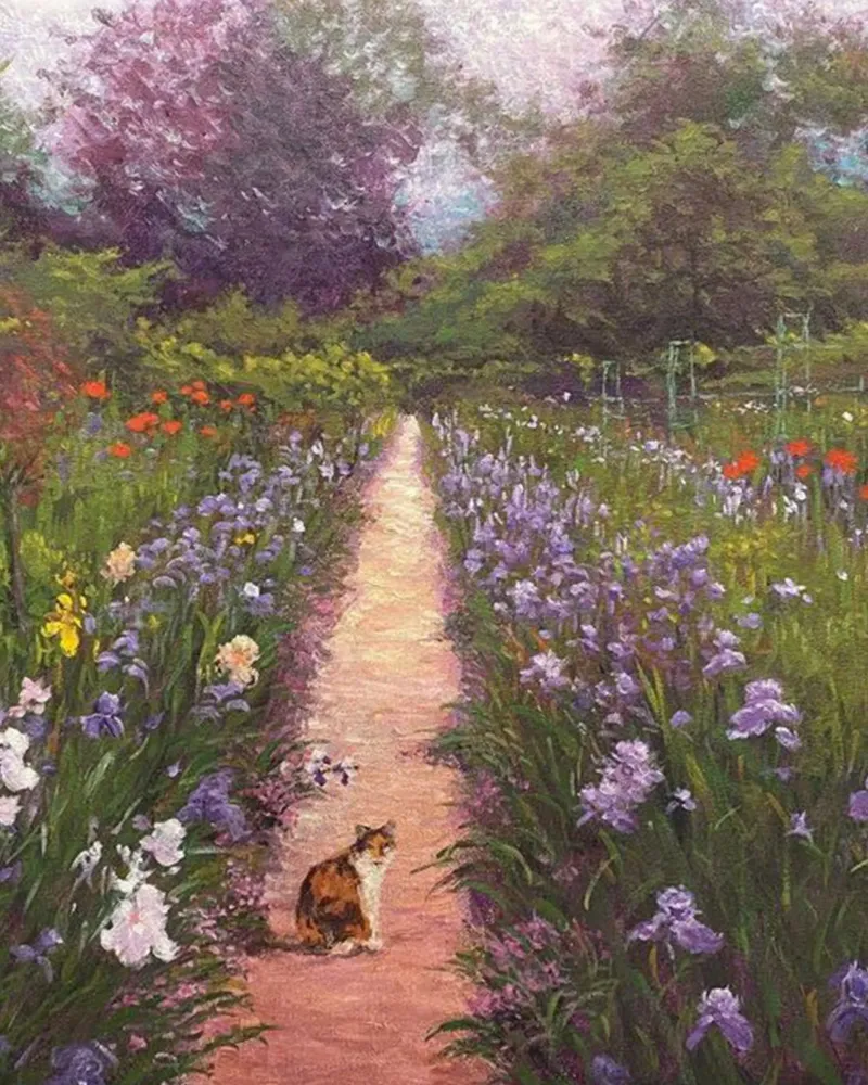 gatto tra i fiori selvatici amy hamilton poster con telaio in legno da belong shop