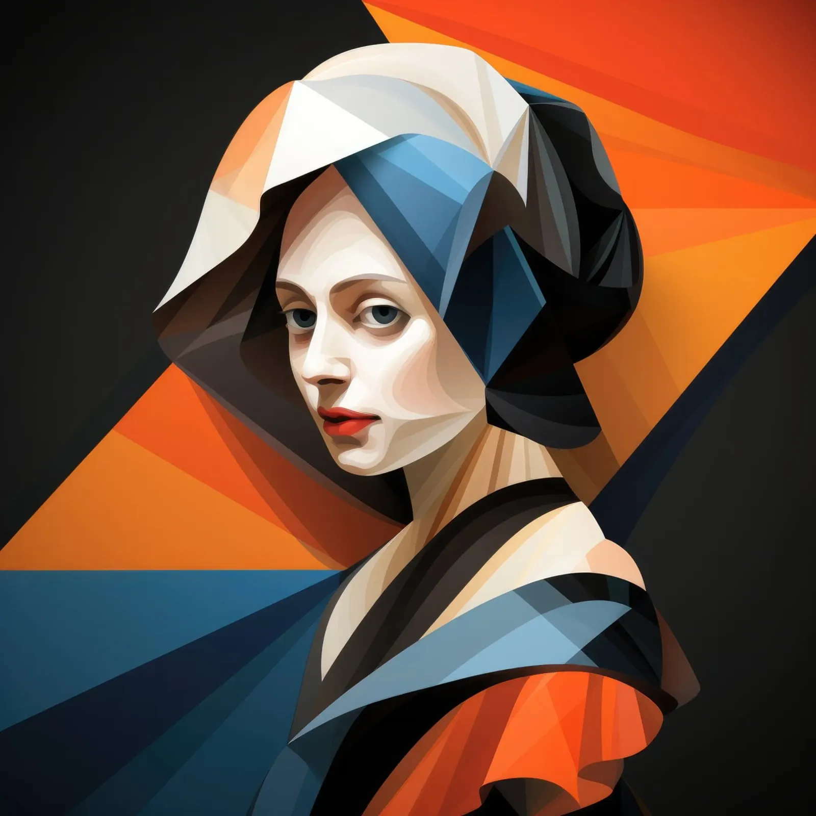 Donna olandese geometrica poster con telaio in legno da Artful Muse