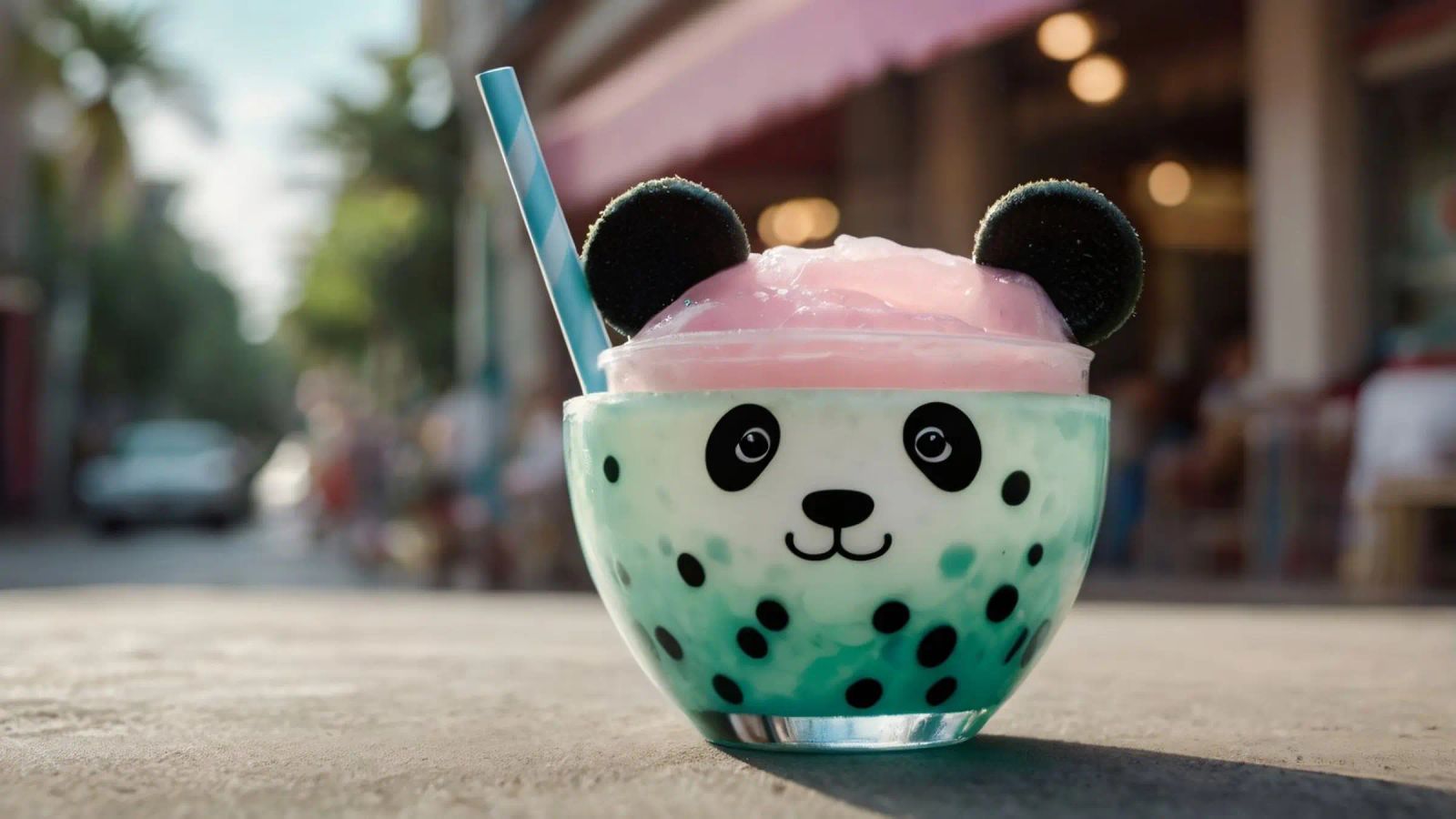 Dessert colorato a tema panda servito in una simpatica tazza pellicola backlit da DesignDoodle