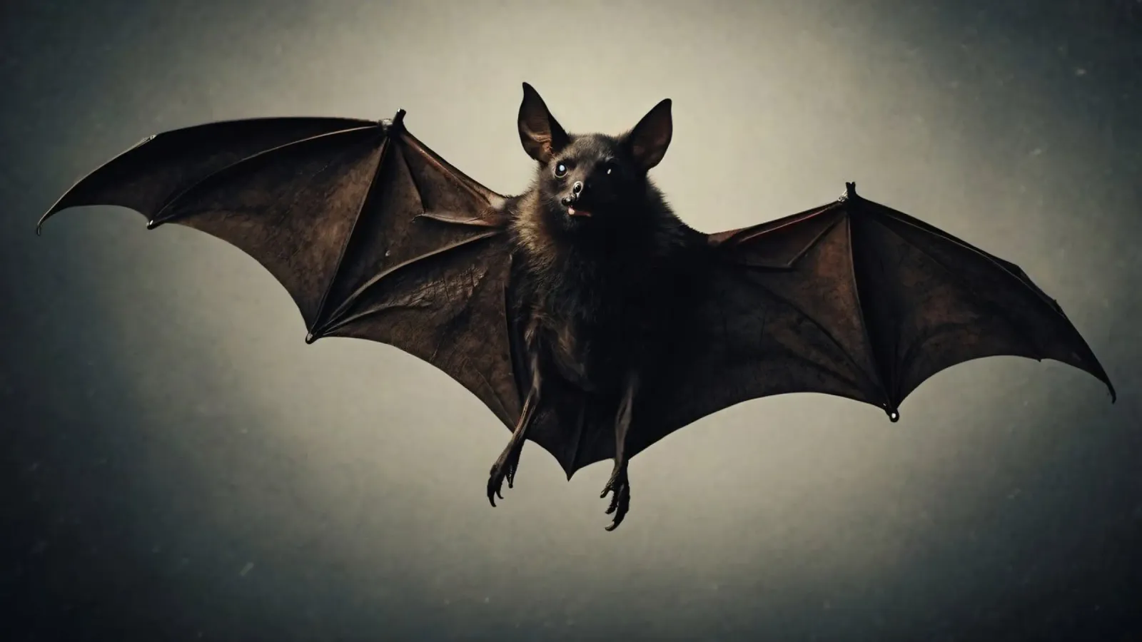 Un pipistrello sospeso a mezz'aria che mette in mostra la sua impressionante apertura alare pellicola backlit da DesignDoodle