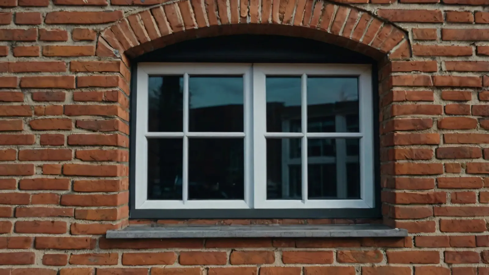 white framed window set in a rustic red brick wall canvas by DesignDoodle
