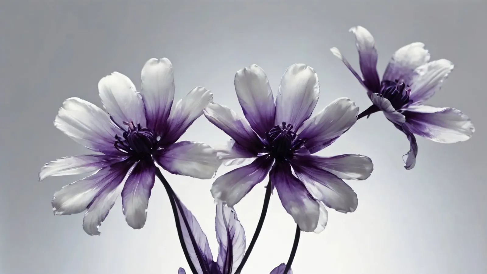 Delicati fiori bianchi e viola con uno sfondo morbido alluminio dibond da DesignDoodle