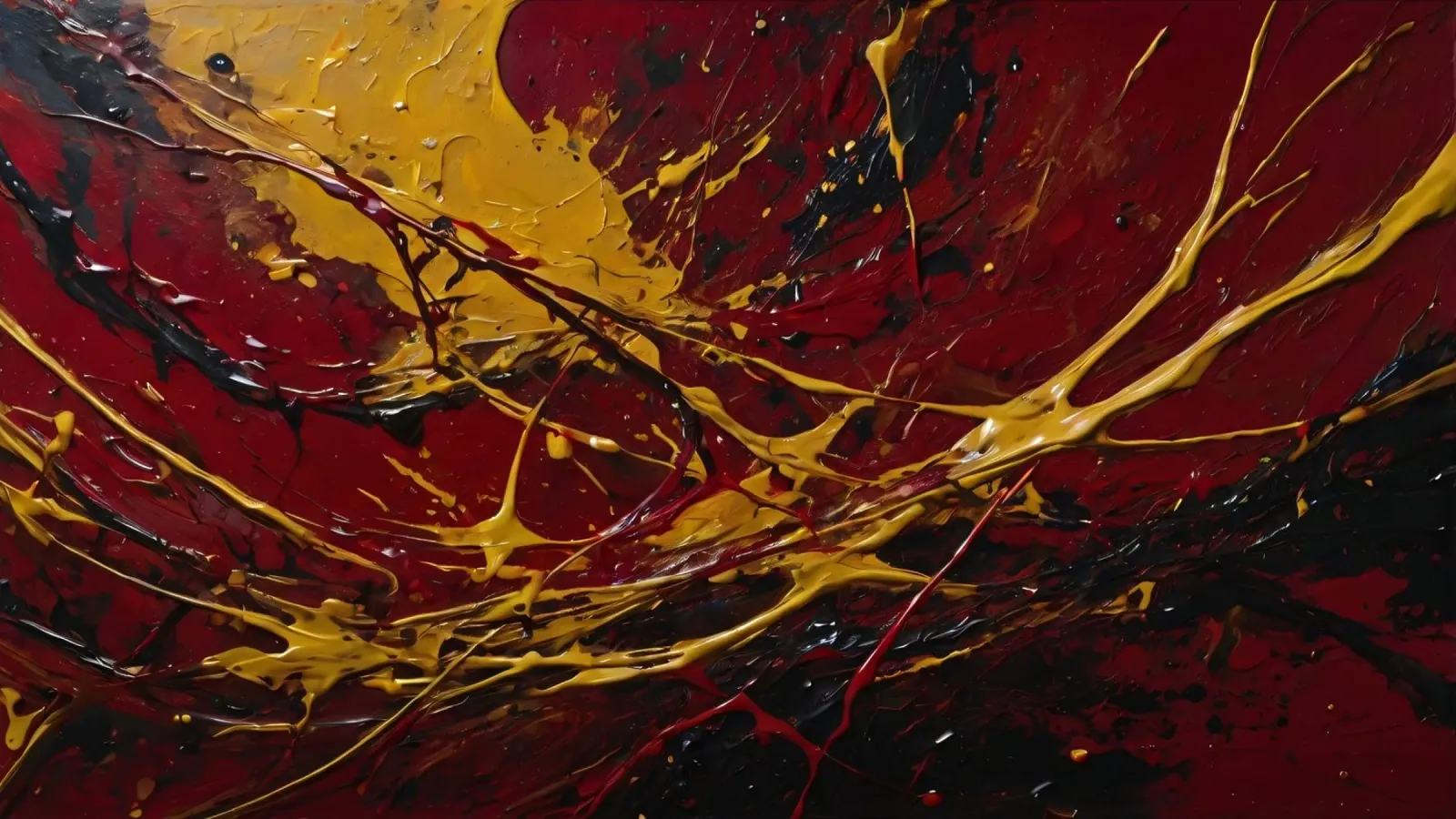 abstract painting featuring dynamic splashes of red, black canvas by DesignDoodle