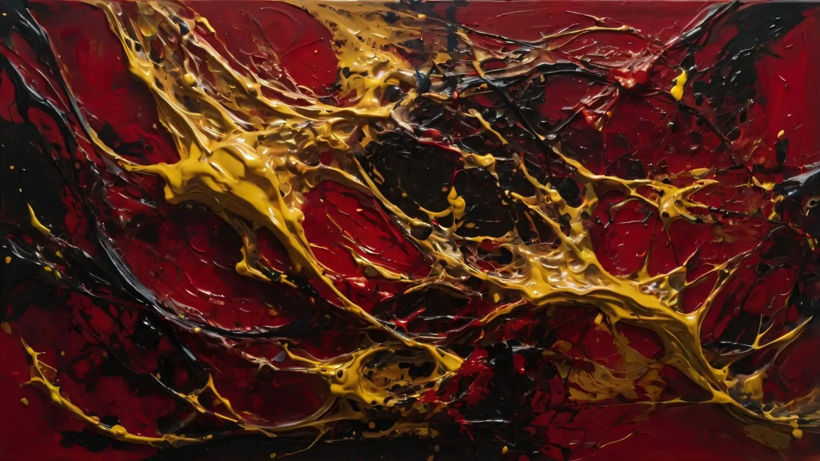 Abstract expressionistisch kunstwerk met levendig rood, zwart, canvas van DesignDoodle