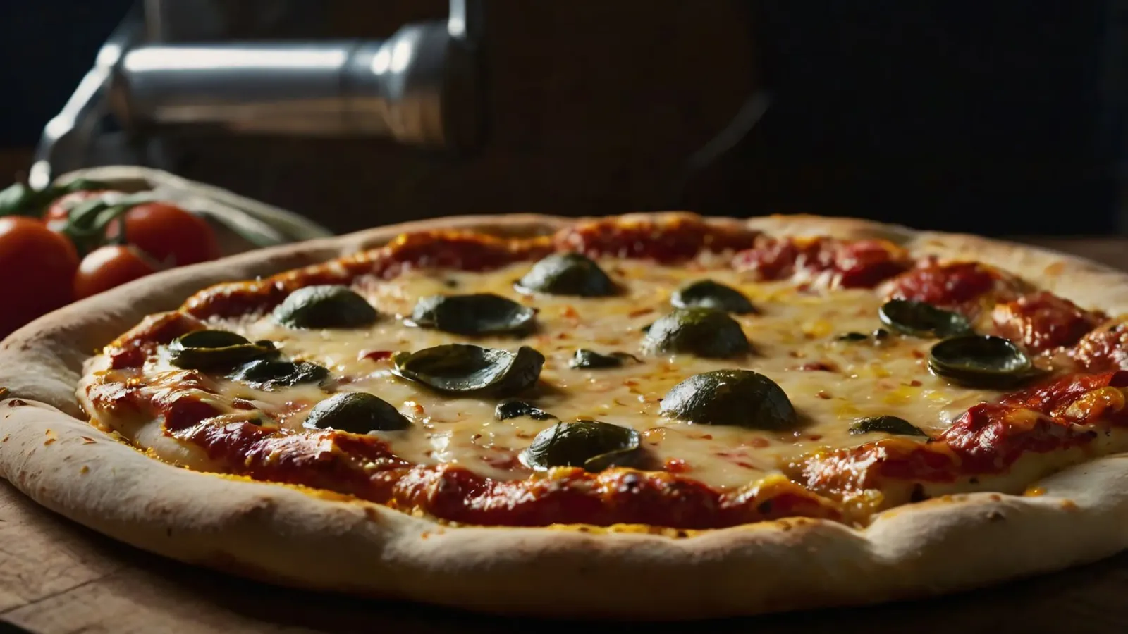 Deliziosa pizza fatta in casa condita con basilico fresco e mozzarelle pellicola backlit da DesignDoodle