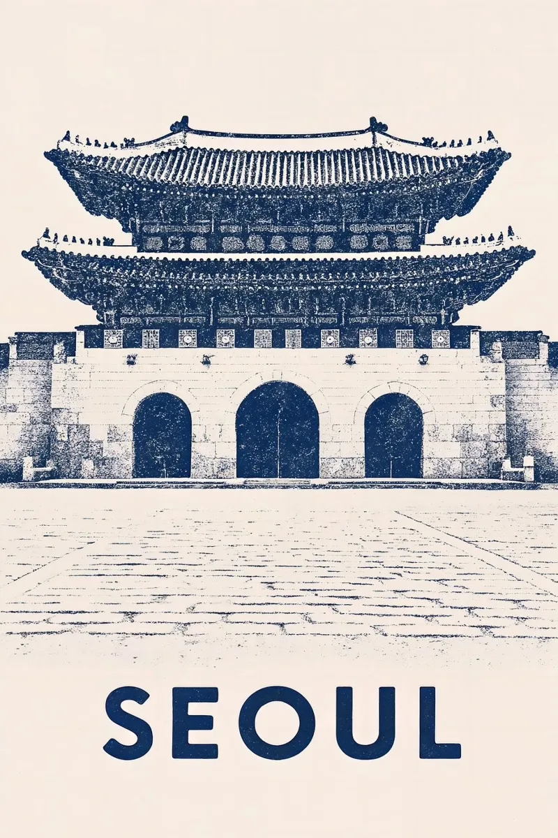 Seoul – Gwanghwamun Print – Linocut Series poster by Studio Mooodz