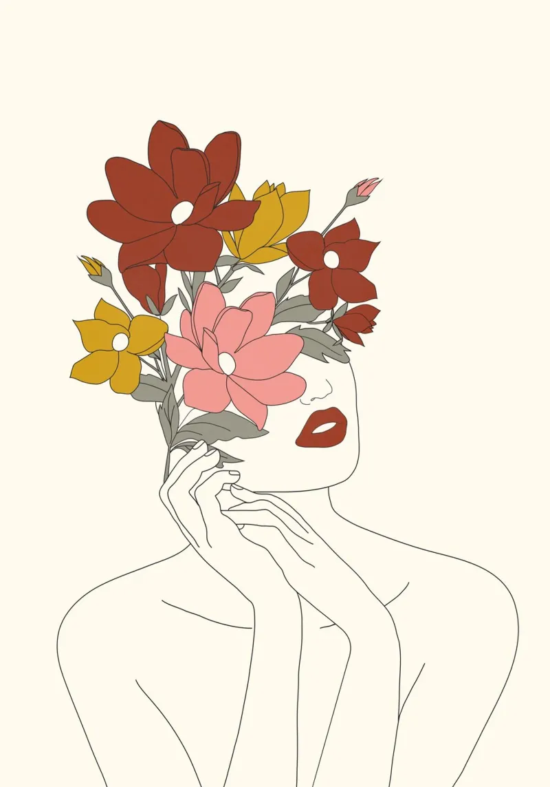 Colorful Thoughts Minimal Line Art Woman with Magnolia pellicola backlit da Nadjaa